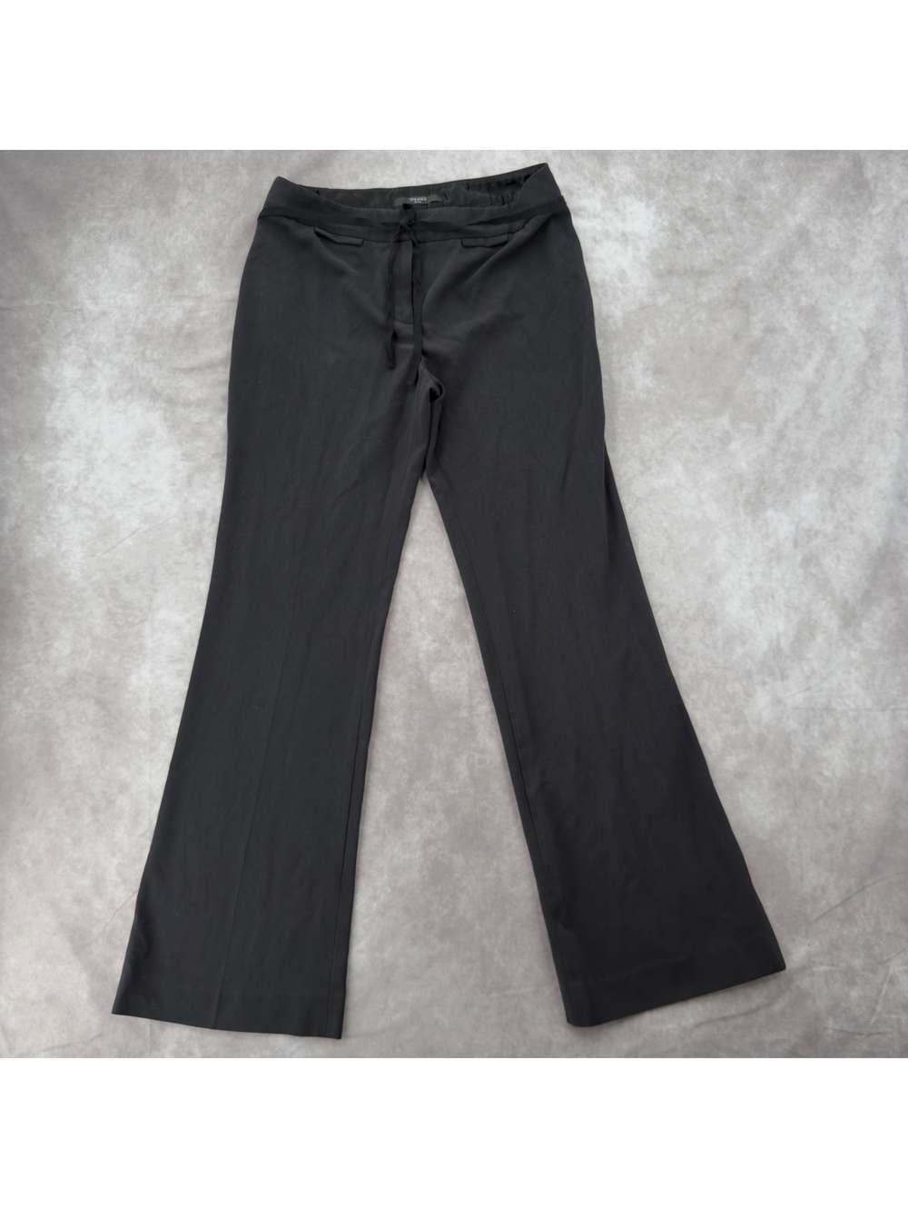 Tahari Petite Black Drawstring Wide Leg Flare Trousers Dress Pants Vintage Y2K